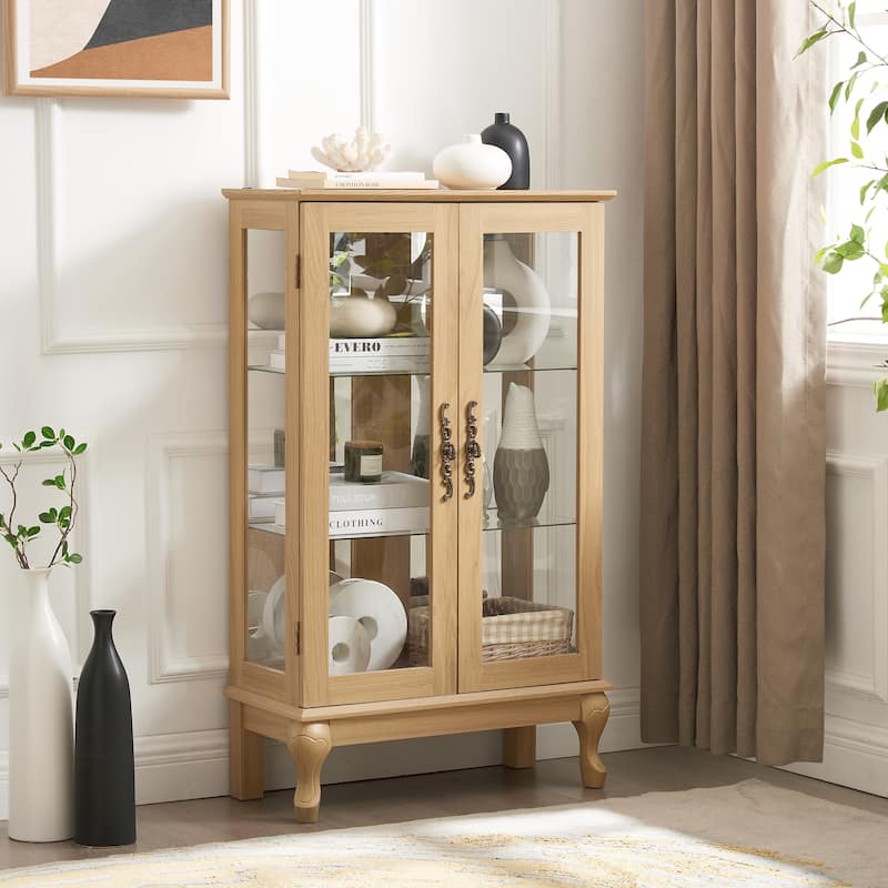 Roomfitters 2 Doos Curio Cabinet with Tempered Glass Doors, Curio Cabinets with Mirrored Back Panel and Adjustable Shelves