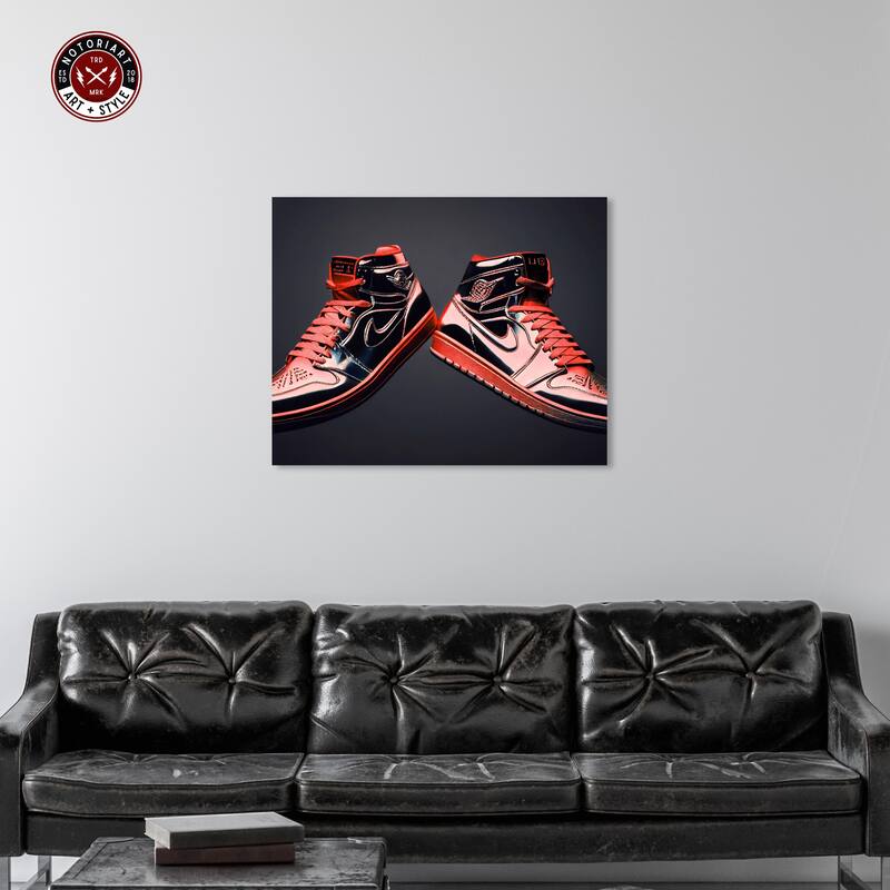 Notoriart Red Sneakers On Display Gallery Wrapped Sneaker 1 Piece Canvas Wall Art