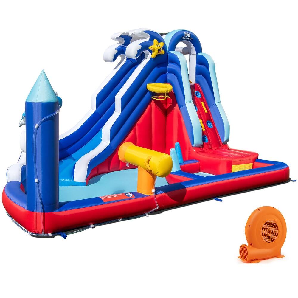 Gymax Inflatable Water Slide Park w/680W Blower Slide 2 Splash Pools