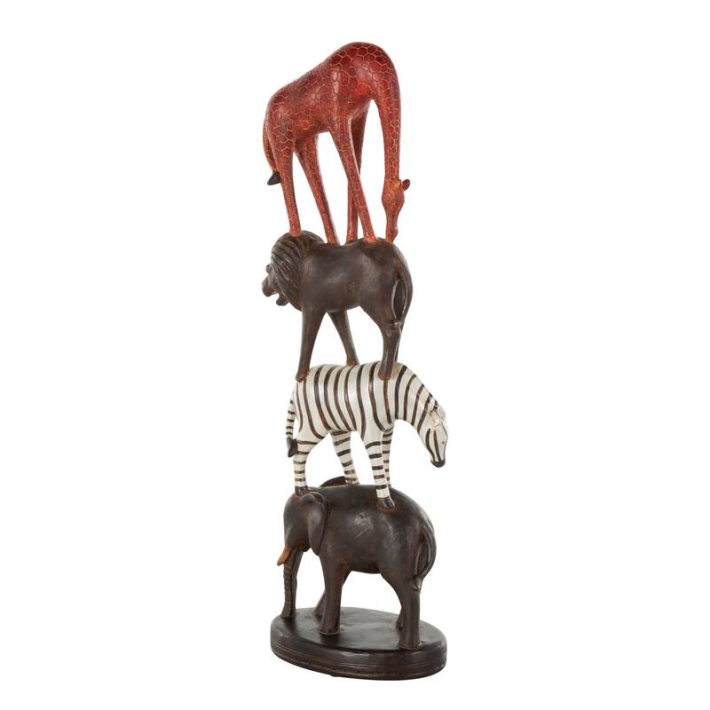 Black Polystone Stacked Safari Animals Decorative Sculpture with Round Base