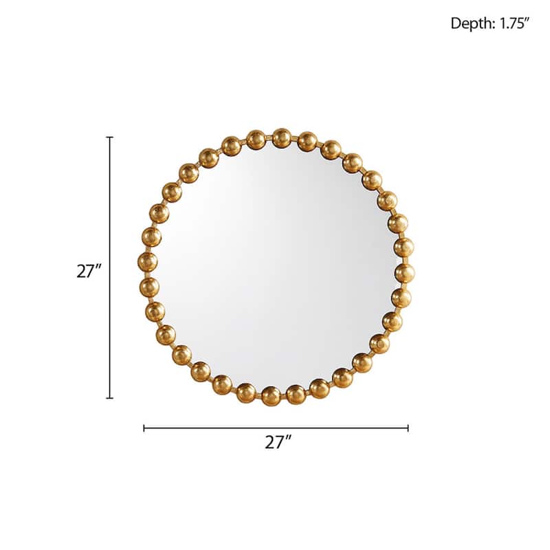 Roomfitters 27-Inch Beaded Round Wall Mirror, Metallic Iron Frame Decorative Glam Accent Mirror for Living Room