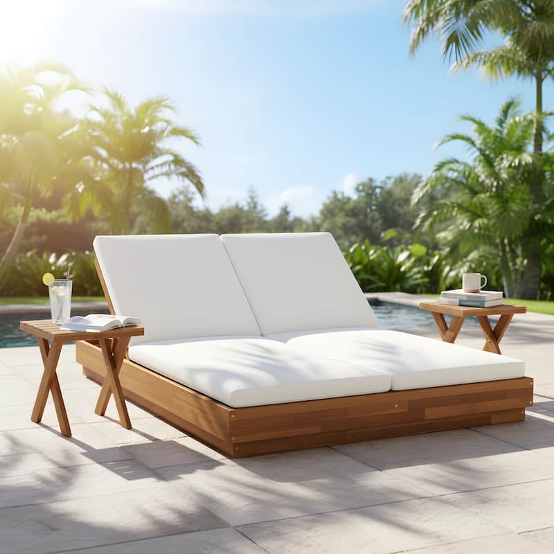 Christopher Knight Home - Modern Acacia Wood Outdoor Patio Sunlounge Set with Adjustable Backrests & Side Table