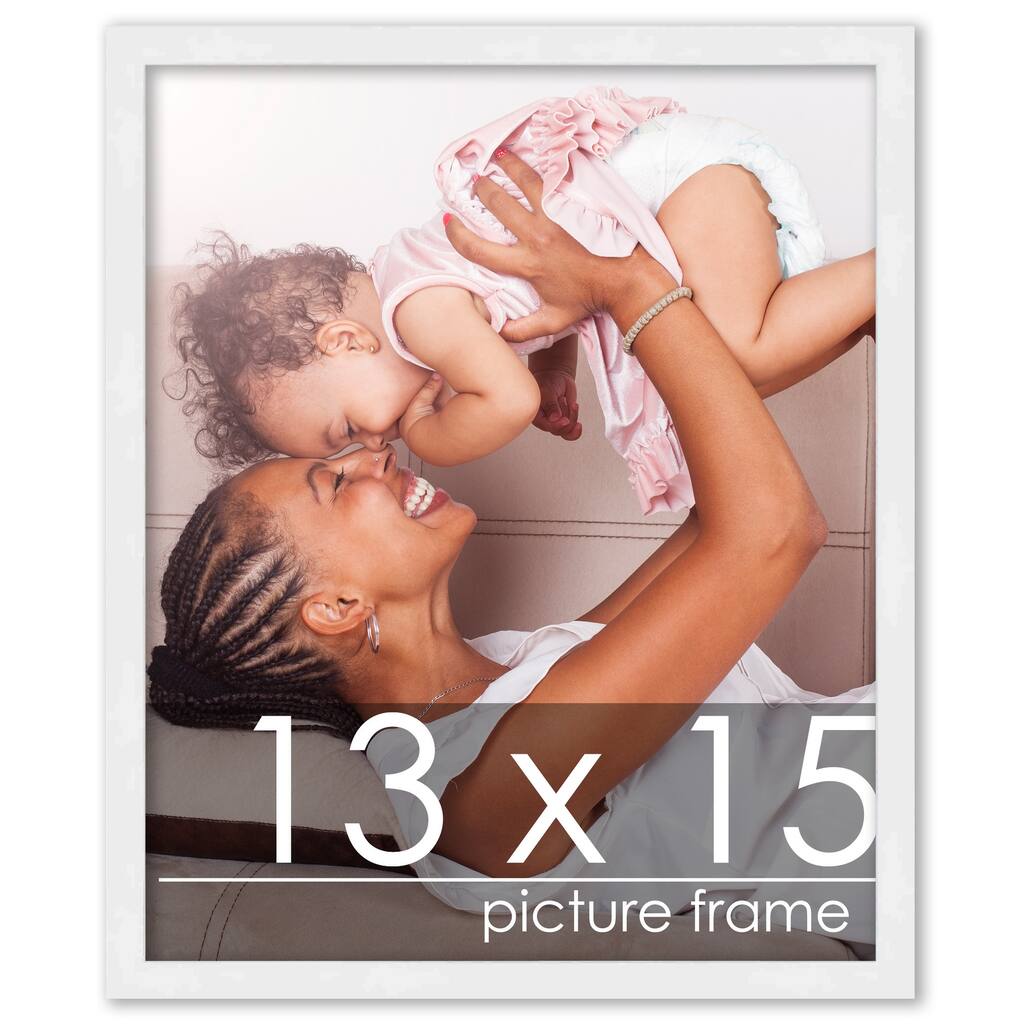 13x15 White Wood Picture Frame - UV Acrylic, Foam Board Backing, Hanging Hardware