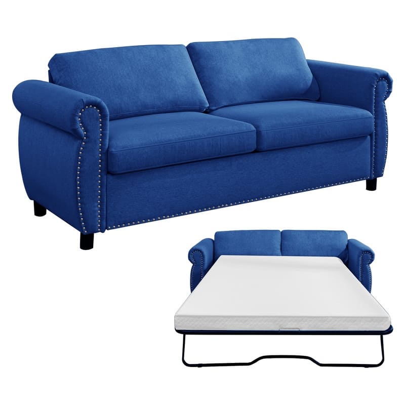Mixoy Full/Queen Size Pull Out 2 in 1 Sleeper Sofa Bed with Mattress,Convertible Upholstered Loveseat with Nailhead