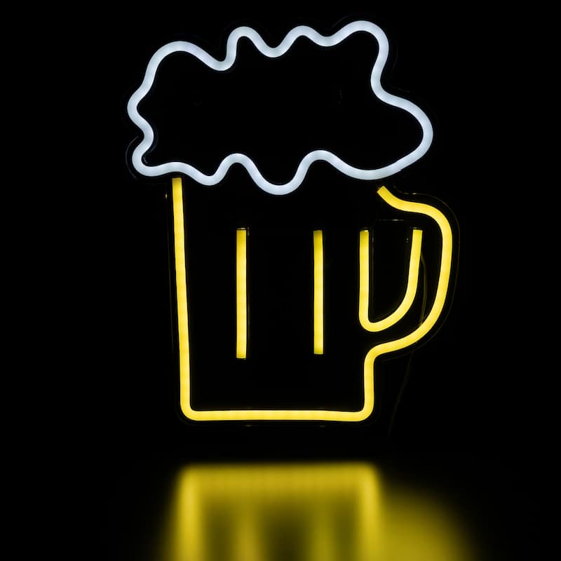LED Beer Mug Neon Lighted Wall Art - 13"