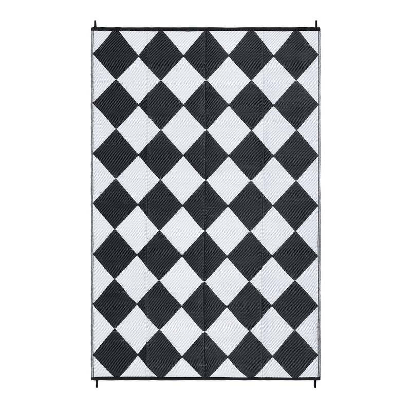 Outdoor Rug Waterproof Reversible Rug Plastic Straw Rug Checkered Floor Mat Outside Carpet for Camping RV Backyard Patio