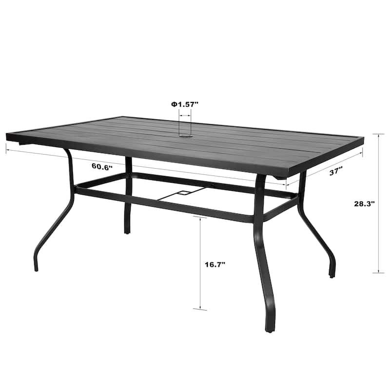 Outdoor Rectangle Powder-coated Iron Dining Table with 1.57'' Umbrella Hole