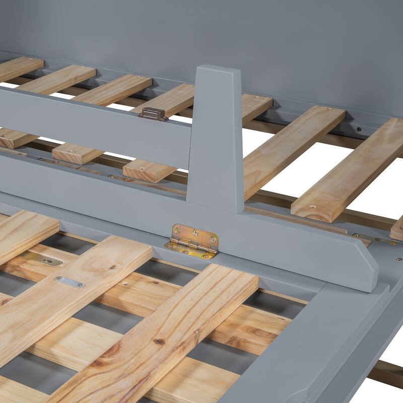 Queen Wood Murphy Bed, Modern Murphy Bed Chest with Metal Leg, Home Folded Bed Frame with Wood Slat Support for Small Room