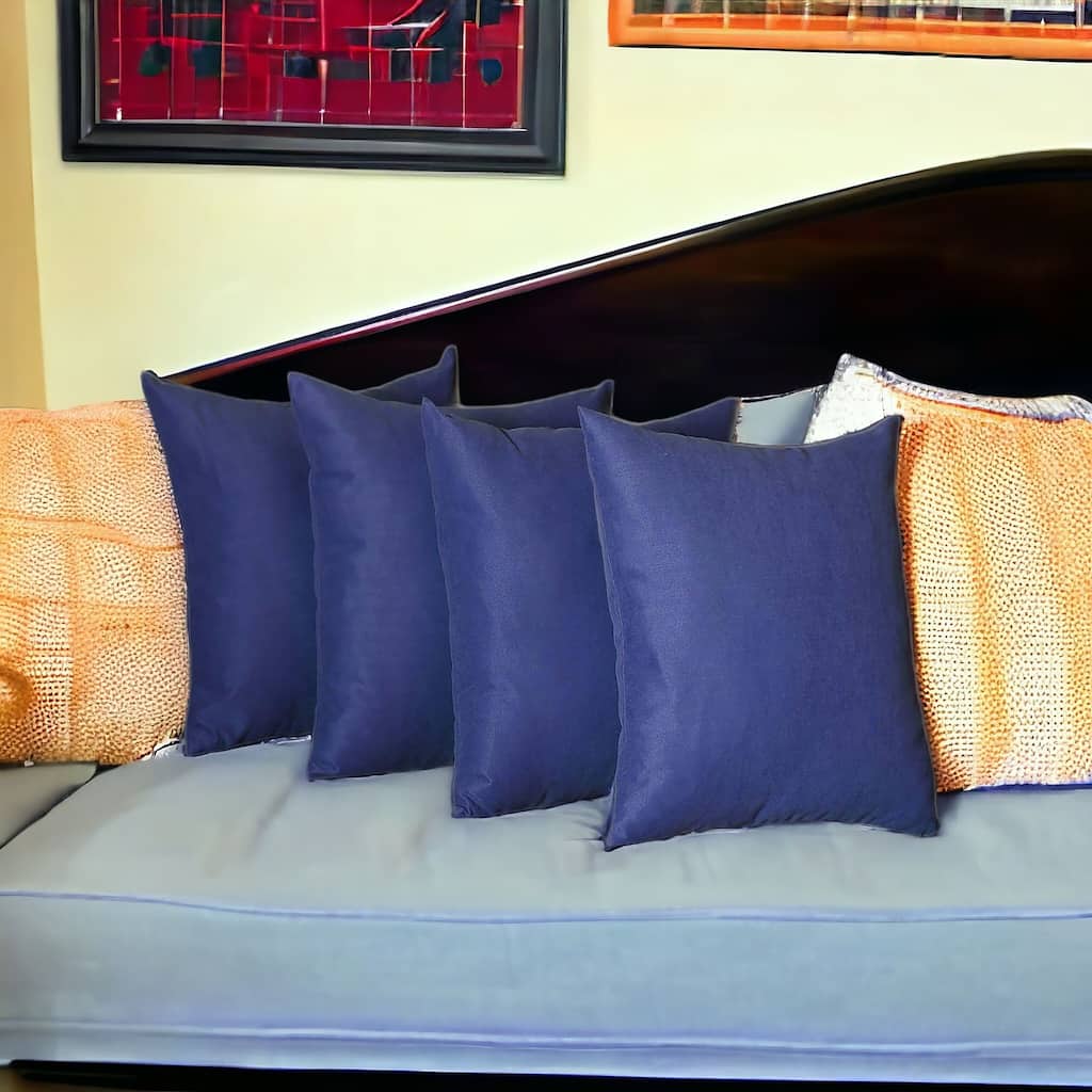 HomeRoots Set Of Four 20" X 20" Sapphire Blue Polyester Zippered Pillow Cover