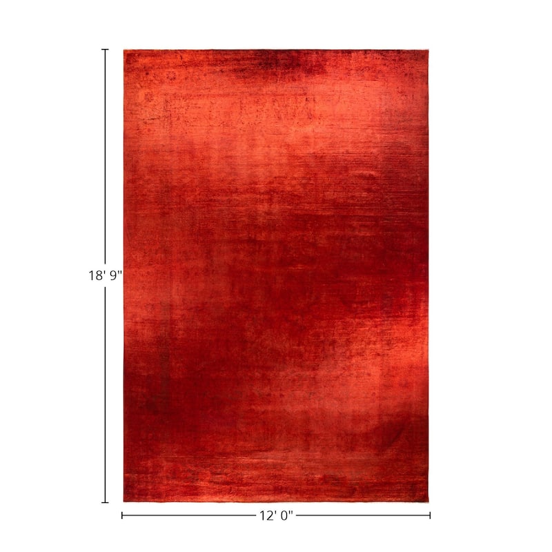 Overton Hand Knotted Wool Vintage Inspired Modern Contemporary Overdyed Red Area Rug - 12' 0" x 18' 9"