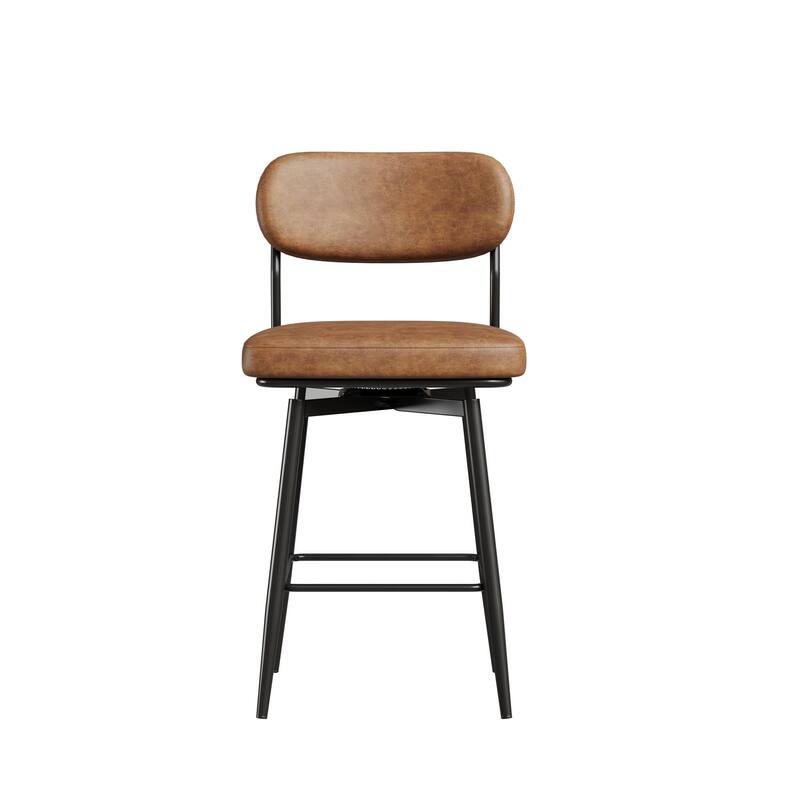 Bar Chairs Set of 2 Piece Set, 360 ° Swivel Bar Chair with Leather Cushions and Iron Brackets Counter Height Bar Chairs