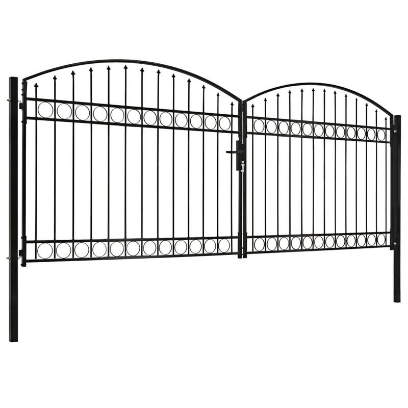 vidaXL Fence Gate Double Door with Arched Top Steel 157.5x68.9" Black - 157.5 x 68.9"