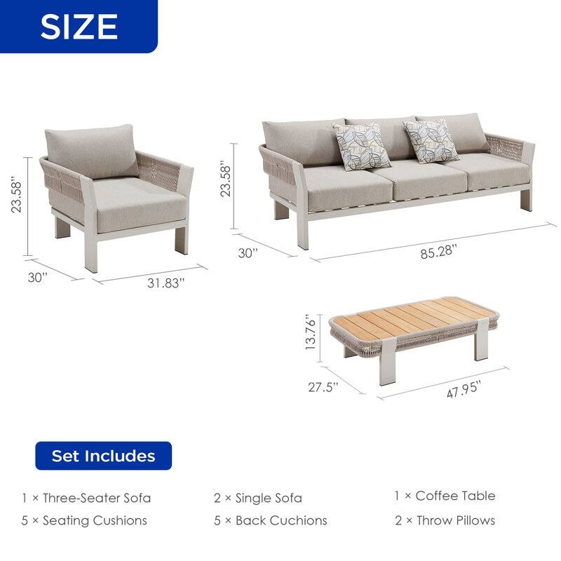 HIGOLD Borromeo Teak Wood Outdoor Patio Coversation Set for 5 Persons