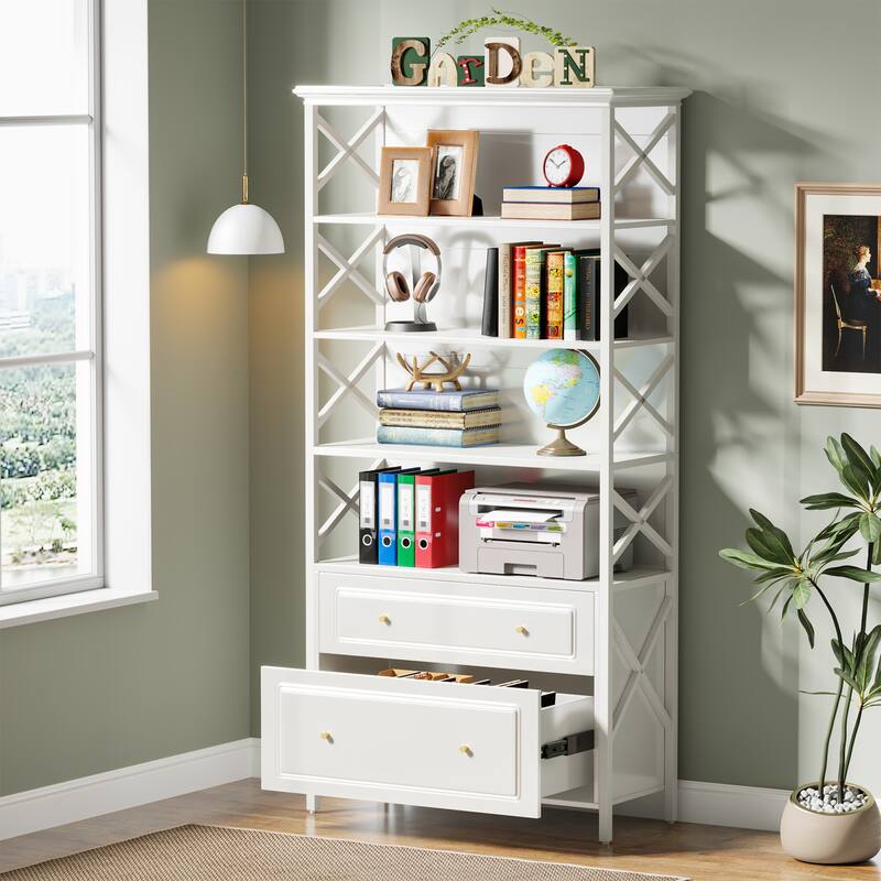 71.65 Inches Tall Bookcase Bookshelf with Drawers and Open Storage Shelves for Home Office