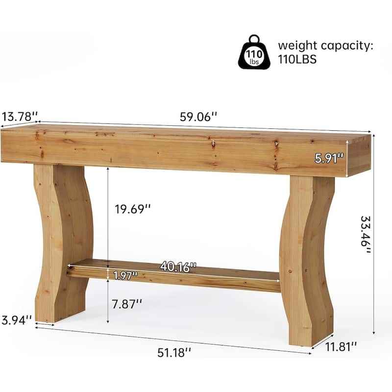 59-Inch Solid Wood Console Table for Entryway, Natural