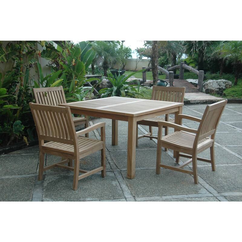 Boho Outdoor Dining Set - 5 Piece Patio Furniture Set - Teak Table & Chairs - Modern Garden Seating