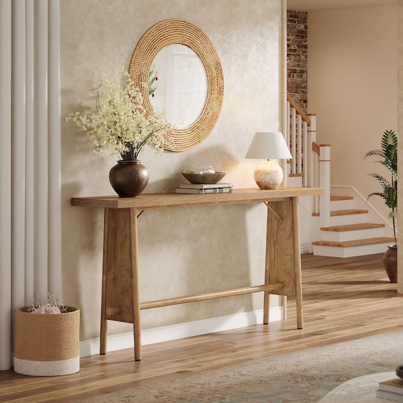 63" Modern Console Sofa Table, Wooden Entryway Table for Entrance, Hallway, Living Room - Natural Brown