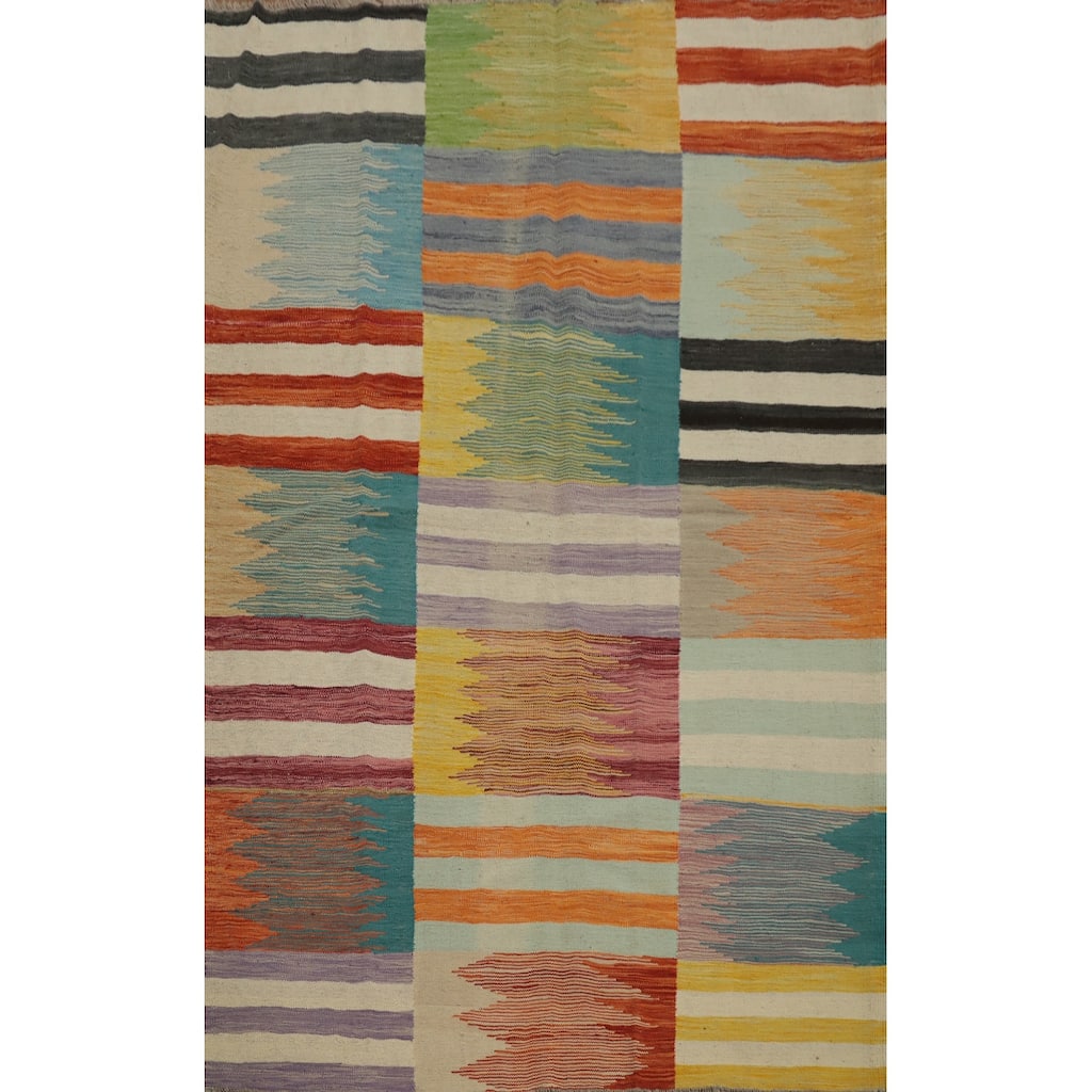 Hand Woven Oriental 100% Wool Carpet Southwestern Modern Multi-Colored Kilim Area Rug - 6' 5'' X 5' 0''