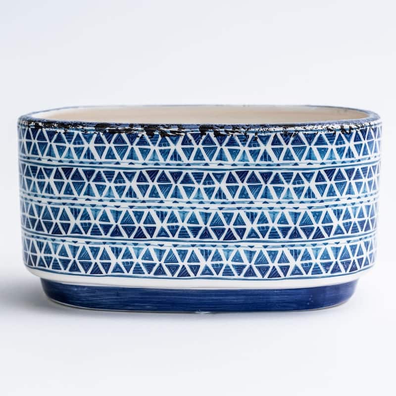 Mediterranian Blue And White Oval Planter