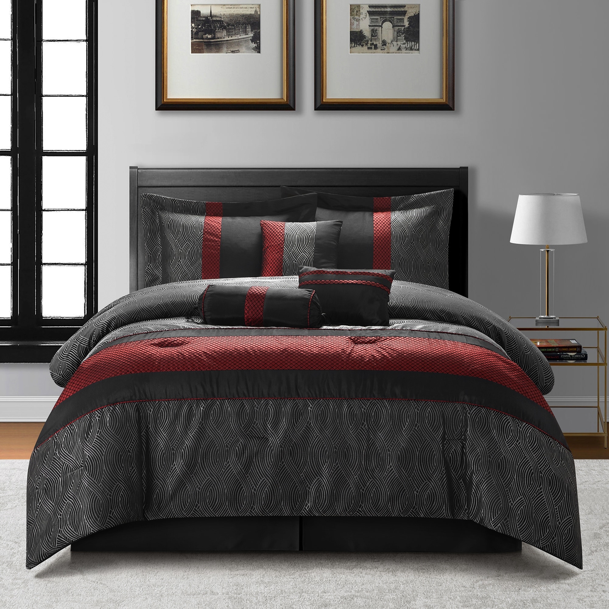Nanshing Ester Red and Black 7-Piece Comforter Set