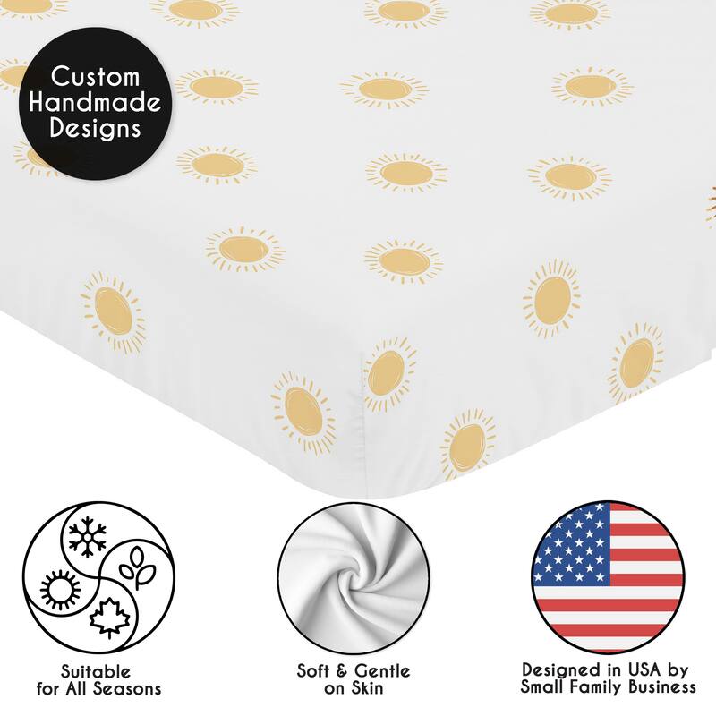 Sweet Jojo Designs White and Yellow Boho Sun Boy, Girl Unisex/Gender Neutral 2 Pack Fitted Crib Sheets -Solid Mustard, Celestial