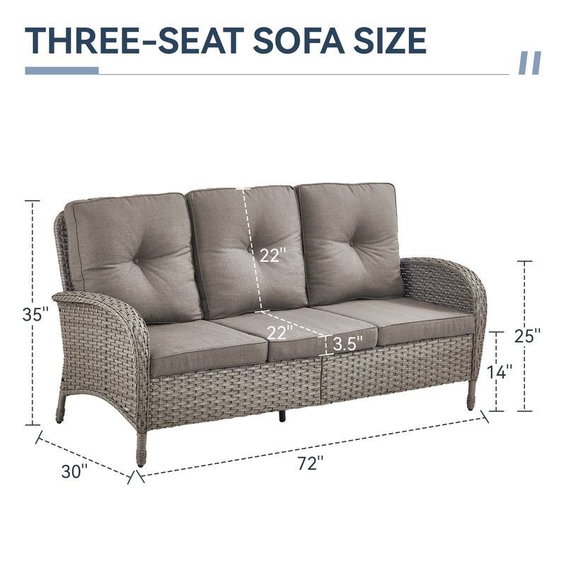 Gymojoy 3-Seat Outdoor Wicker Sofa with Professional Outdoor Cushions