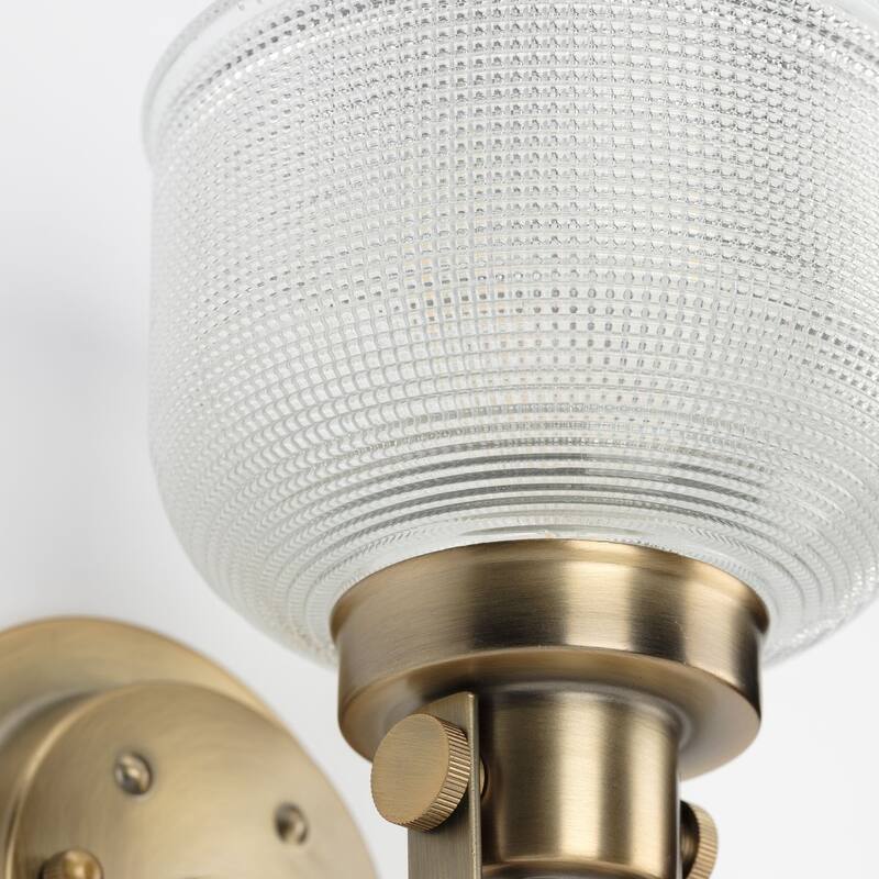 Archie Collection Two-Light Vintage Brass Clear Double Prismatic Glass Coastal Bath Vanity Light - 17 in x 7.25 in x 8.75 in - 17 in x 7.25 in x 8.75 in