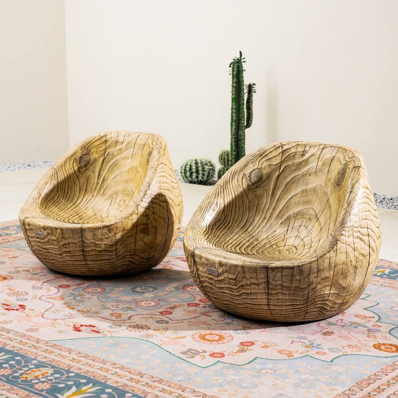 Set of 2 Outdoor Imitation-Wood Stool Sofas