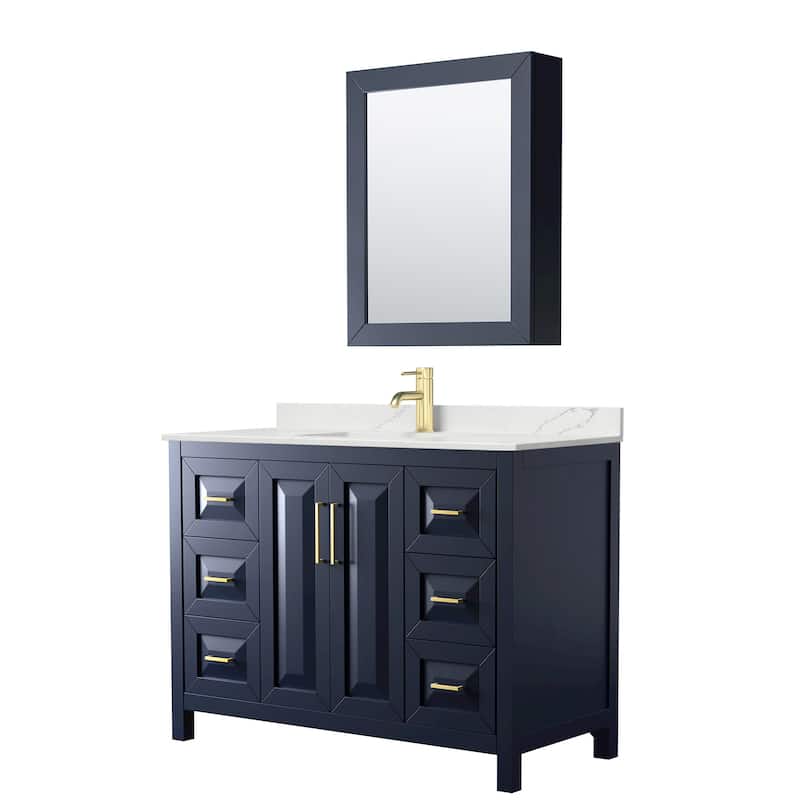 Wyndham Collection WCV252548S-QTZ-UNSMED Daria 48" Free Standing - Dark Blue / Giotto Quartz Top / Brushed Gold