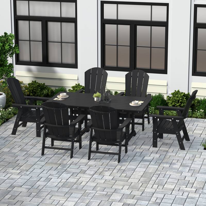 Laguna Hdpe All Weather Outdoor Patio Rectangular Adirondack Dining Chairs With Table (7-Piece Set)