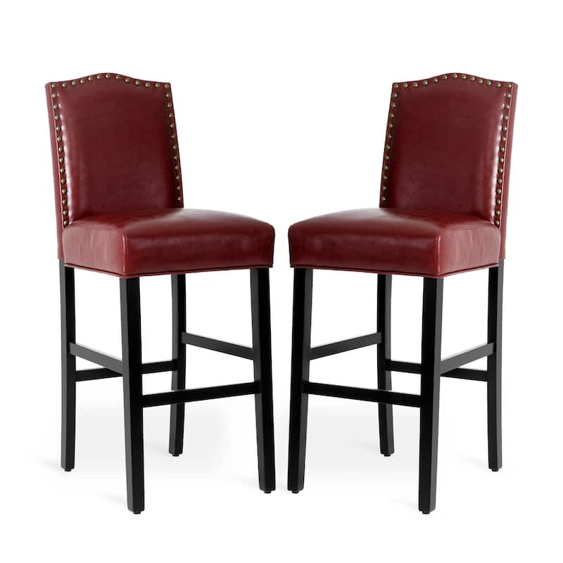 Glitzhome Set of 2 45"H PU Riveted Upholstered Bar Stools Pub Chairs