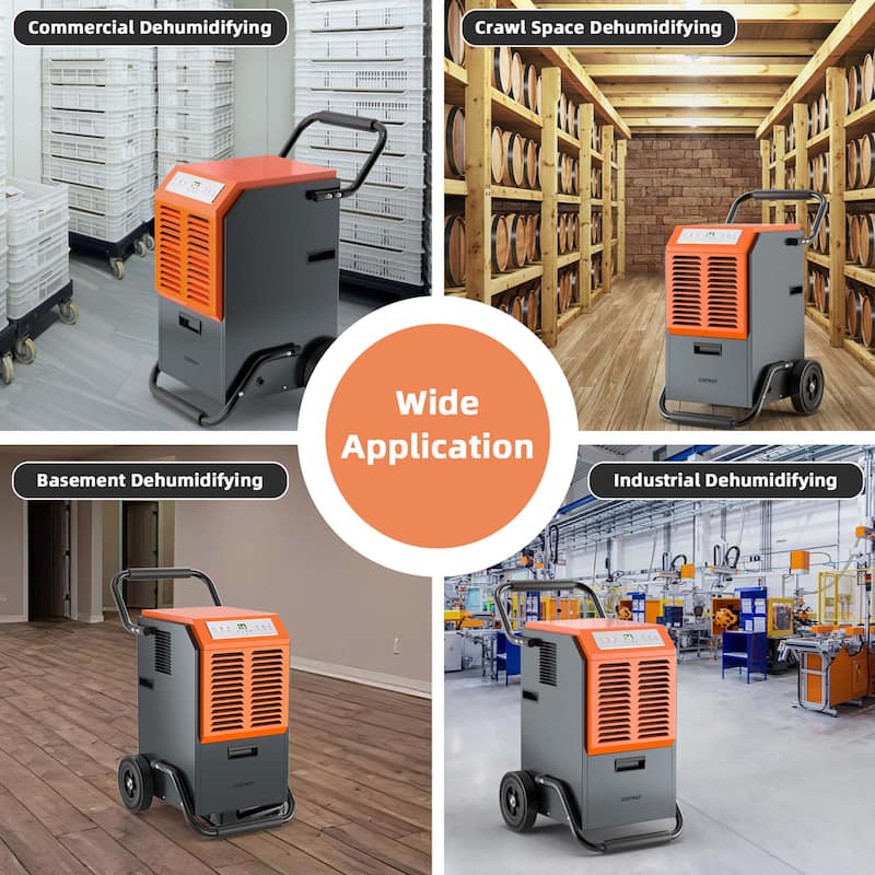 Costway 163-Pint Portable Commercial Dehumidifier with Water Tank & - 25'' x 17.5''x 31''