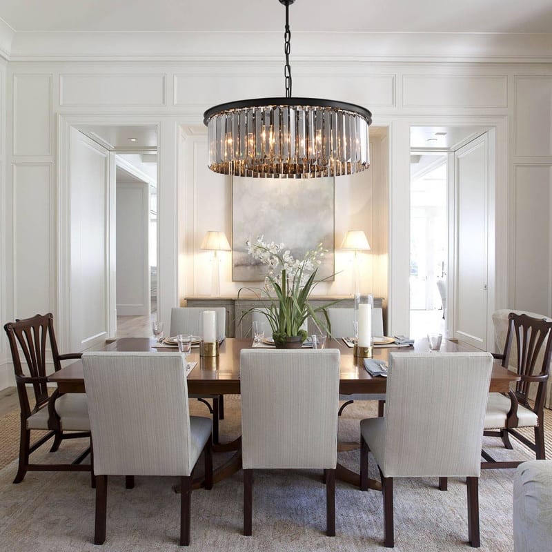 22-inch Smoky Gray Round Chandelier 2-Tier Modern Crystal Chandelier Kitchen Island Pendant Light for Dining Room Bedroom