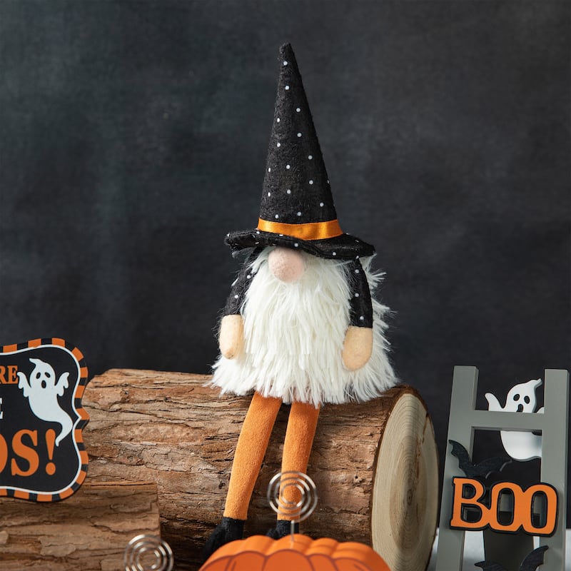 Glitzhome Halloween Christmas Gnome Pumpkin Block Set Word Sign Table Decor with Tiered Tray