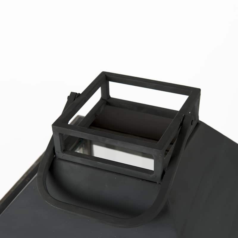 Keyrock Grey Solid Wood & Black Metal w/ Glass Doors Candle Lanterns - 12"W x 12"D x 27"H