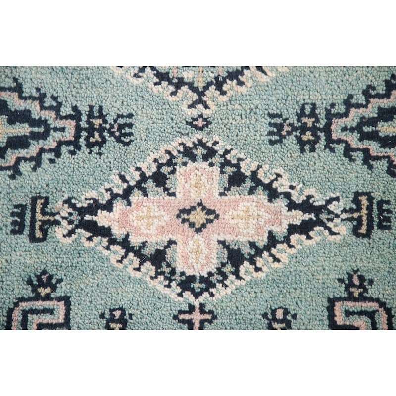 Geometric Heriz-Serapi Accent Rug Hand-Knotted Green Wool Carpet - 3'0"x 4'11"