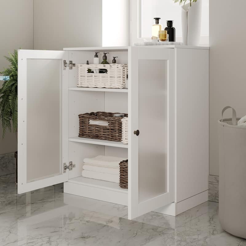 Palace Imports 100% Solid Wood 32" Bathroom Cabinet with Frosted Glass Doors and Adjustable Shelves