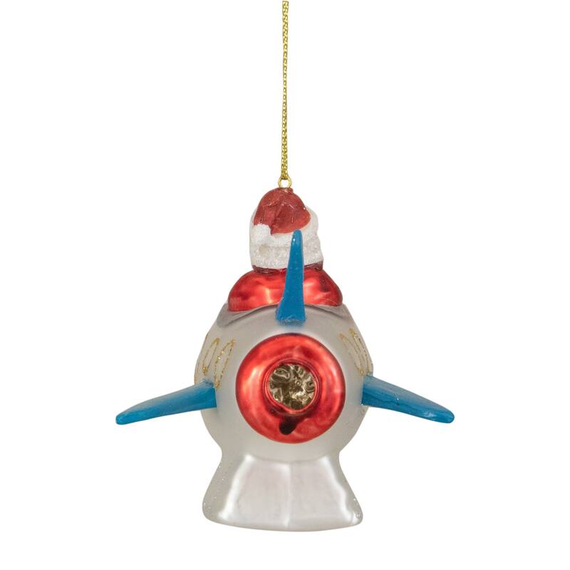 Santa in a Rocket Ship Glass Christmas Ornament - 4.25" - Silver