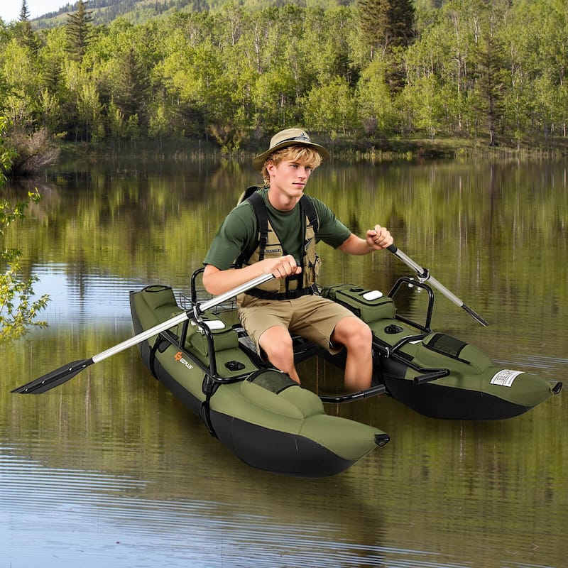 Goplus Inflatable Fishing Float Tube with Foldable Padded Seat, - Green + Black - See Details