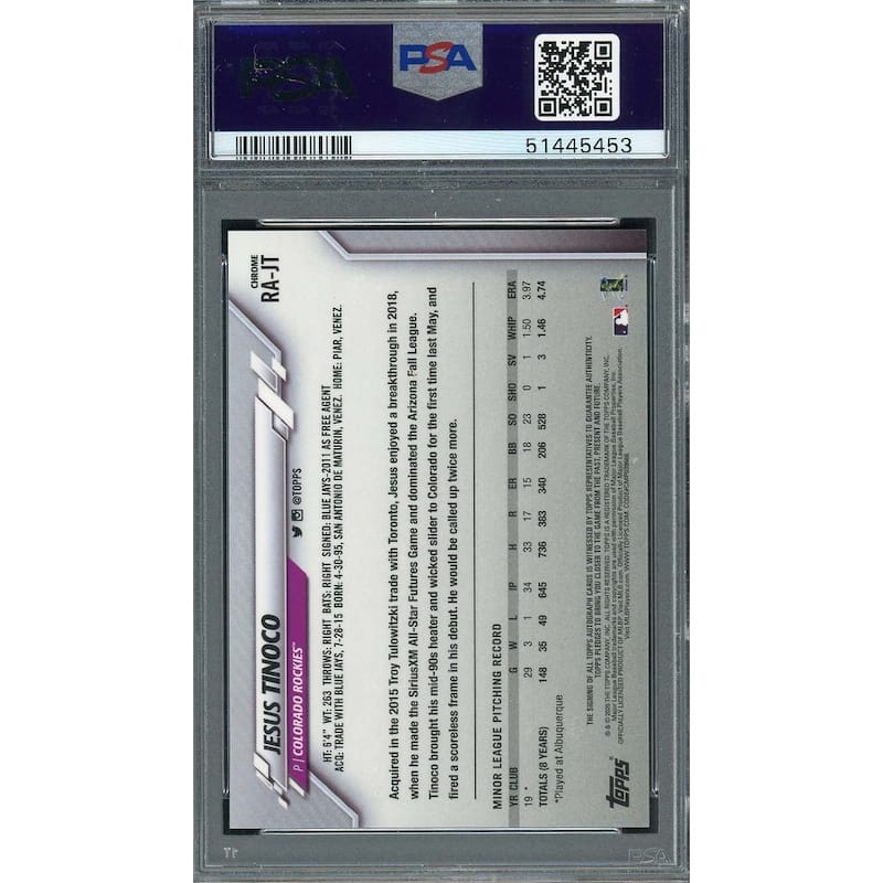 Jesus Tinoco 2020 Topps Chrome Rookie Autographs Card #RAJT PSA 9 - 8'6" x 11'6"