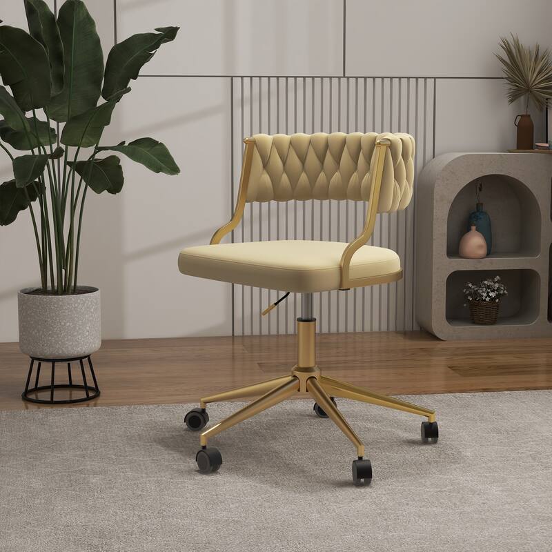 Velvet Home Desk Chair Office Swivel Chair with Wheels and Gold Base