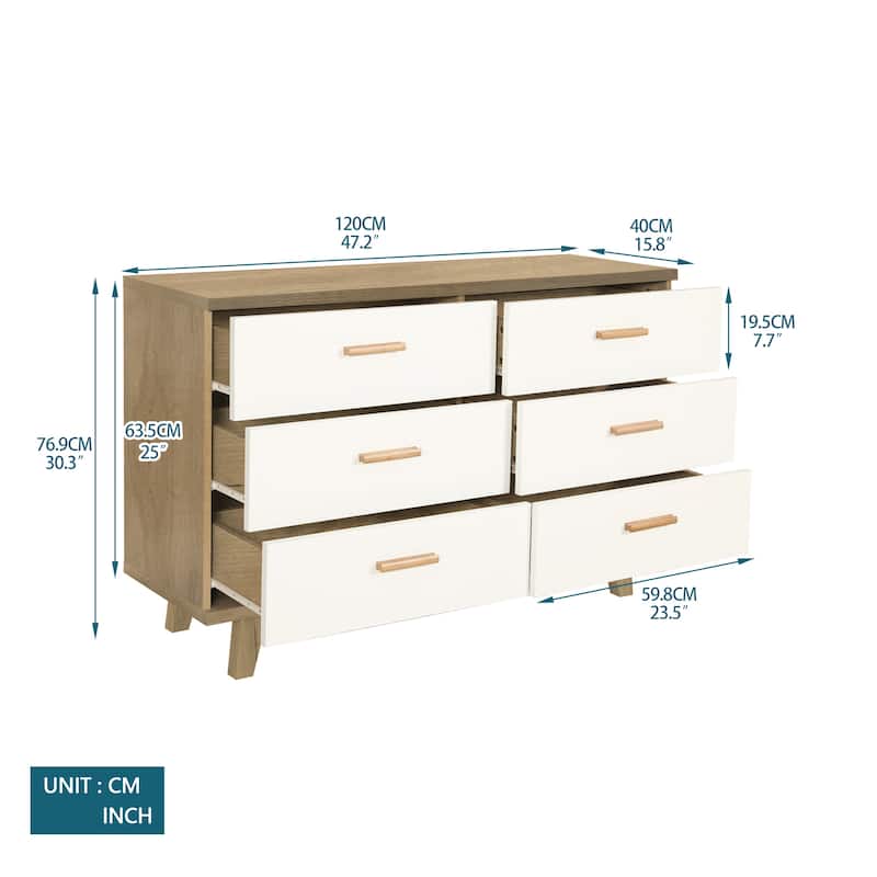 Classic White Oak Solid Wood 6-drawers Entryway Storage Cabinet