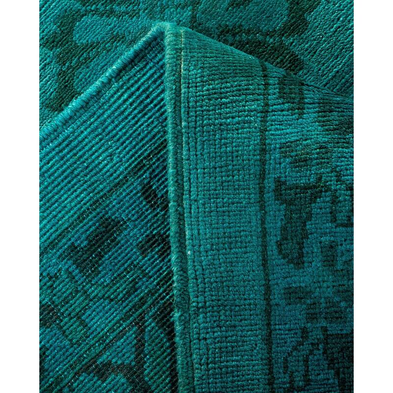 Overton Hand Knotted Wool Vintage Inspired Modern Contemporary Overdyed Blue Area Rug - 12' 6" x 18' 3"