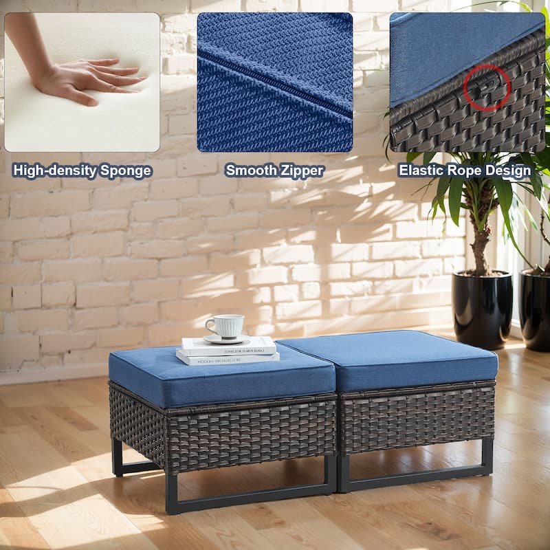 Gymojoy Outdoor Wicker Ottomans with Olefin Cushions
