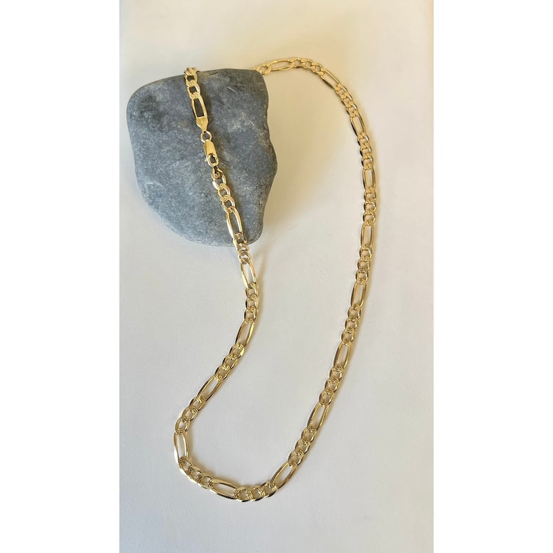 Roberto Martinez Gold Plated Silver 7 mm Figaro Pave Chain (20"-26")