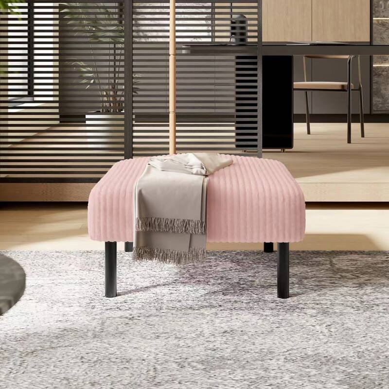 Small Ottoman Footstool with Legs, Corduroy Fabric Ottoman Foot Stool with Soft Padded seat