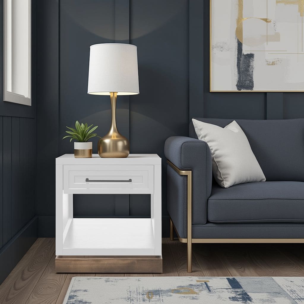 Bridgevine Home Nora 22 in. Farmhouse Side Table with Drawer, Fully Assembled