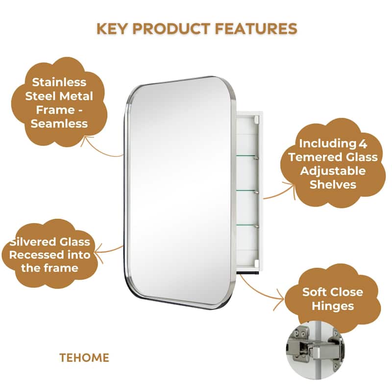 Modern & Contemporary Oversized Medicine Cabinet Mirror - 30" x 22"