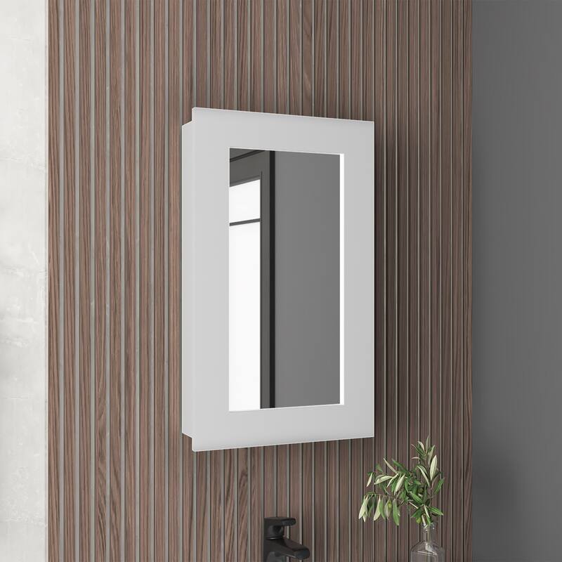 25.7" H x 15.7" W Narrow Mirror Medicine Cabinet, 1 Door with 3 Shelves，Space-Saving Storage Solution - 5X15.3 in - White + Particle Board