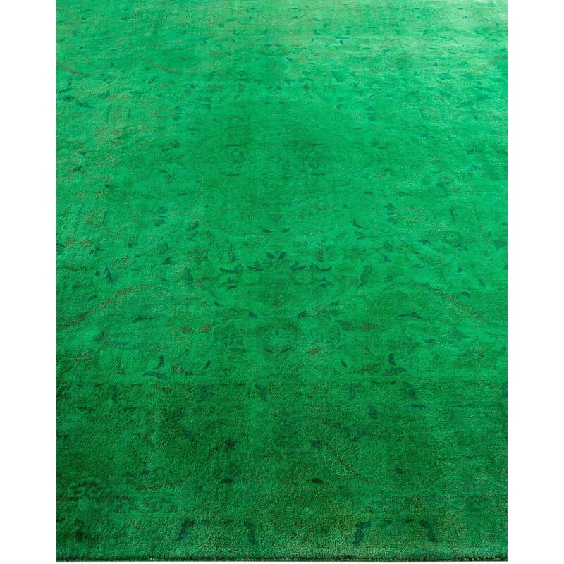 Overton Hand Knotted Wool Vintage Inspired Modern Contemporary Overdyed Green Area Rug - 6' 3" x 9' 8"